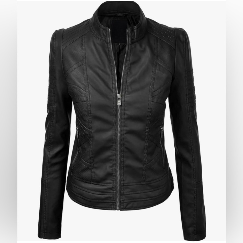 Faux Leather Jackets for Women Motorcycle PU Moto Biker Outwear Coat